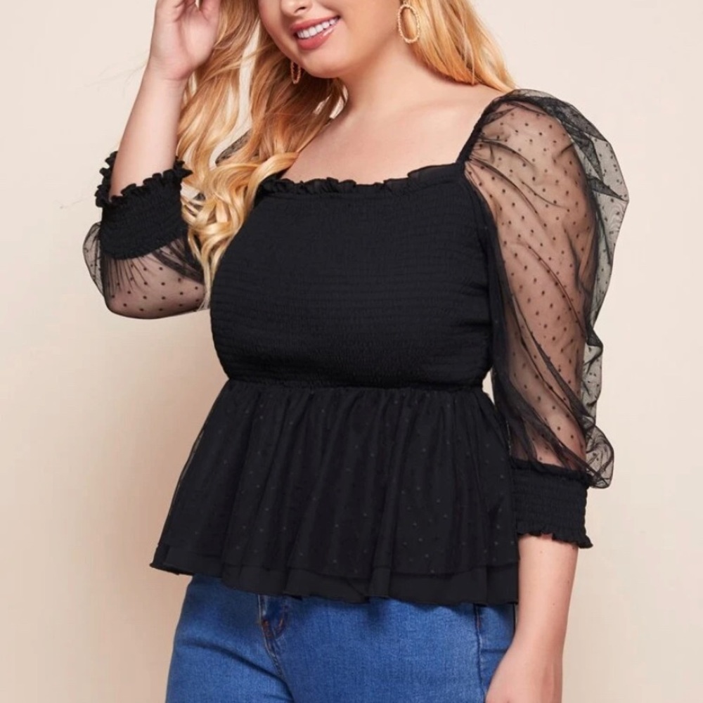 New Mesh Peplum Top 🖤
